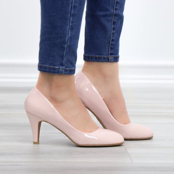 Dusty Rose Paten Slip On Kitten Low Heel Pumps - Picture 5 of 11